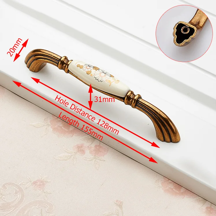 Handle-LS2014-128 KAK винтажные бронзовые керамические ручки для шкафов, ручки для ящиков, ручки для шкафа, двери шкафа, европейские ручки для мебели, фурнитура для шкафа - Цвет: Handle-LS2014-128