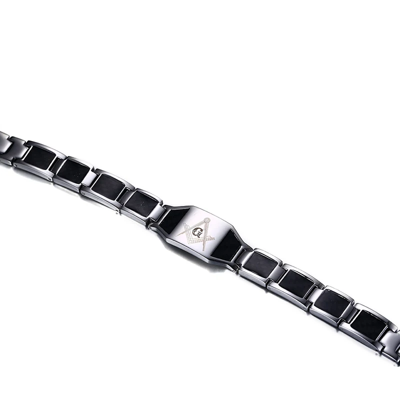 silver bracelet Черный браслет для мужчин, ручная цепочка, углеродное волокно, нержавеющая сталь, магнитные браслеты и браслеты, масонские модные ювелирные изделия - Окраска металла: silver bracelet