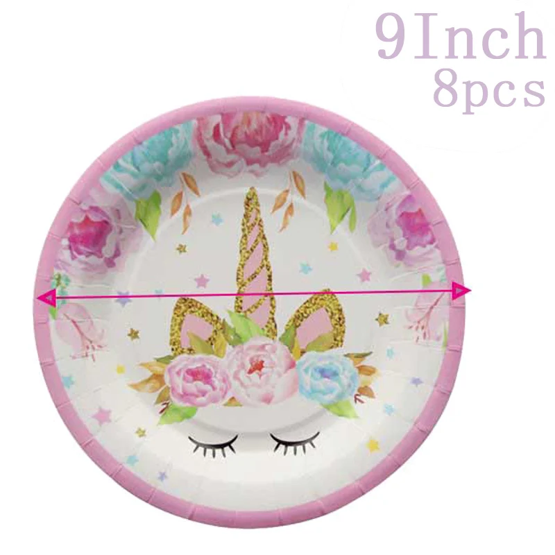 8pcs plate 9inch 1 комплект одноразовые наборы посуды для вечеринки Единорог тематический день рождения девичьи вечерние украшения детская игрушка в ванную Единорог принадлежности - Цвет: 8pcs plate 9inch