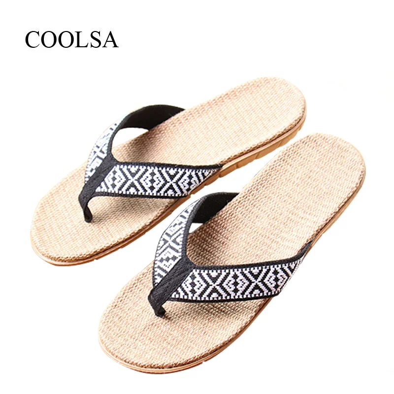 

COOLSA Men's Summer Flat Totem Linen Flip Flops Indoor EVA Hemp Flax Slippers Men's House Slippers Beach Slides Flip Flops Hot