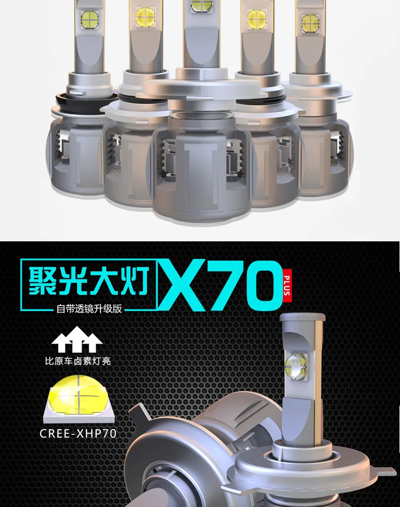 2 шт./лот X70 H4 H7 автомобильная светодиодная лампа для фары H11 9005 9006 HB4 H8 D1S D2S H1 D4S обновления объектив 6000K 15600LM и противотуманных фар с возможностью креативного светильник