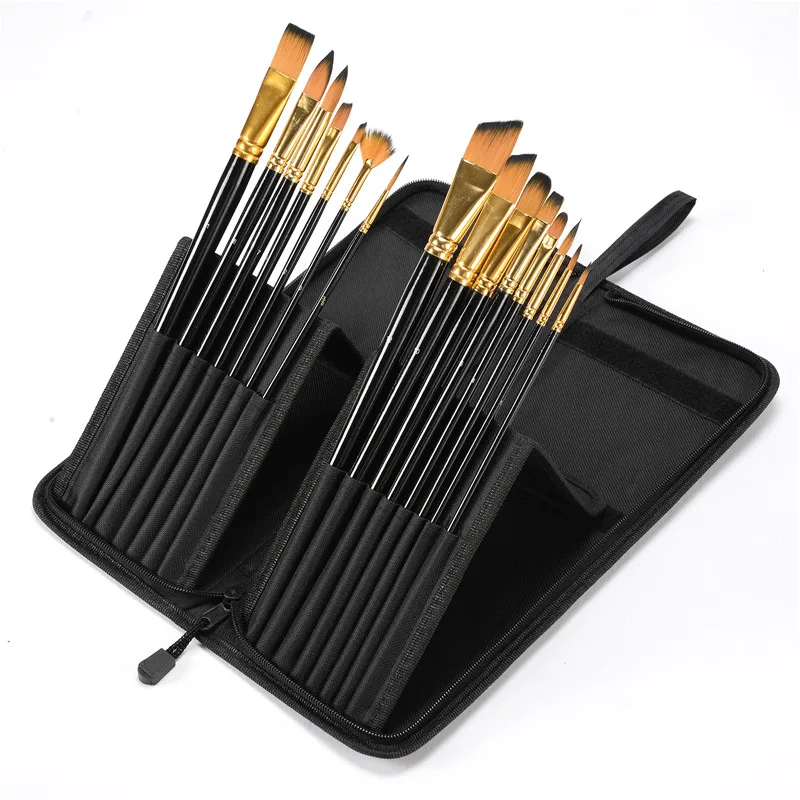black case От CONDA: Краски Кисть 15 шт./компл. нейлоновые волосы акварель кисть для гуаши картина маслом Акриловые рисунок Краски ing кисти разных Форма - Цвет: black case
