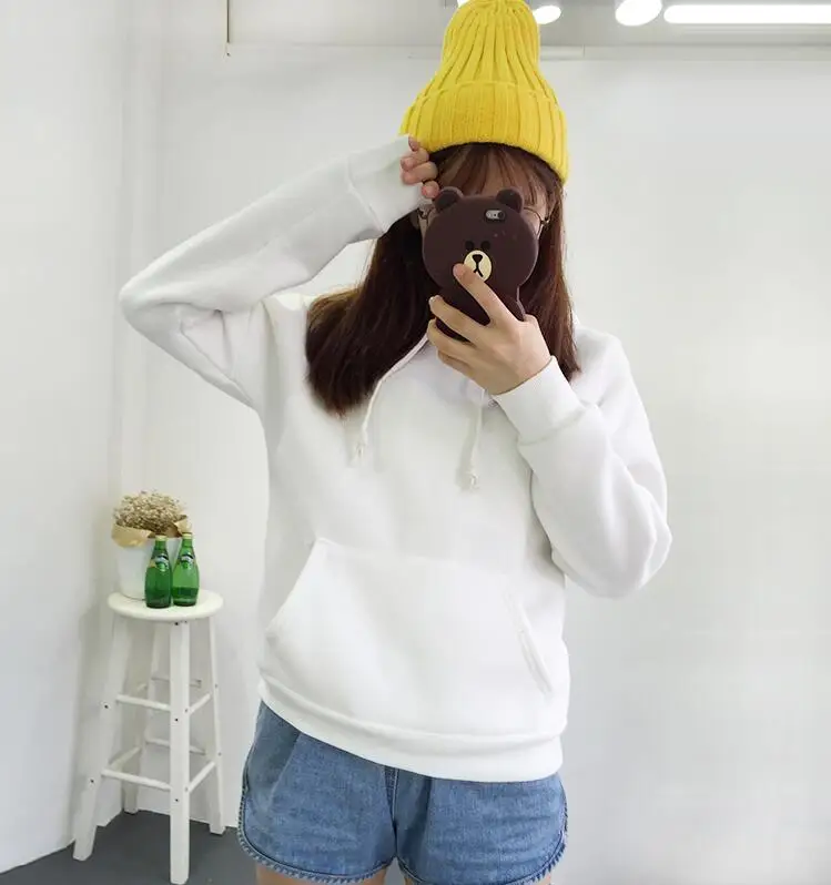 High Quality Sweatshirt Women Crewneck Solid Long Sleeve Warm Fleece Hoody Female Tumblr Bts Sweet Girl Hoodies Sweatshirts 2017 | Женская