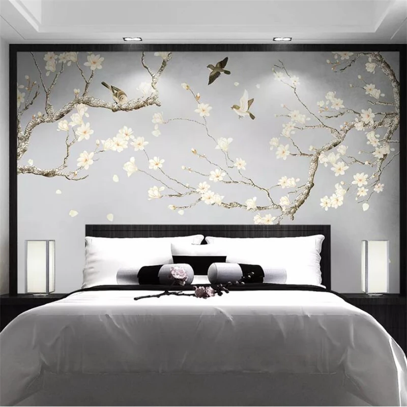 Wellyu пользовательские обои 3D фотообои ручная роспись цветы и птицы искусство