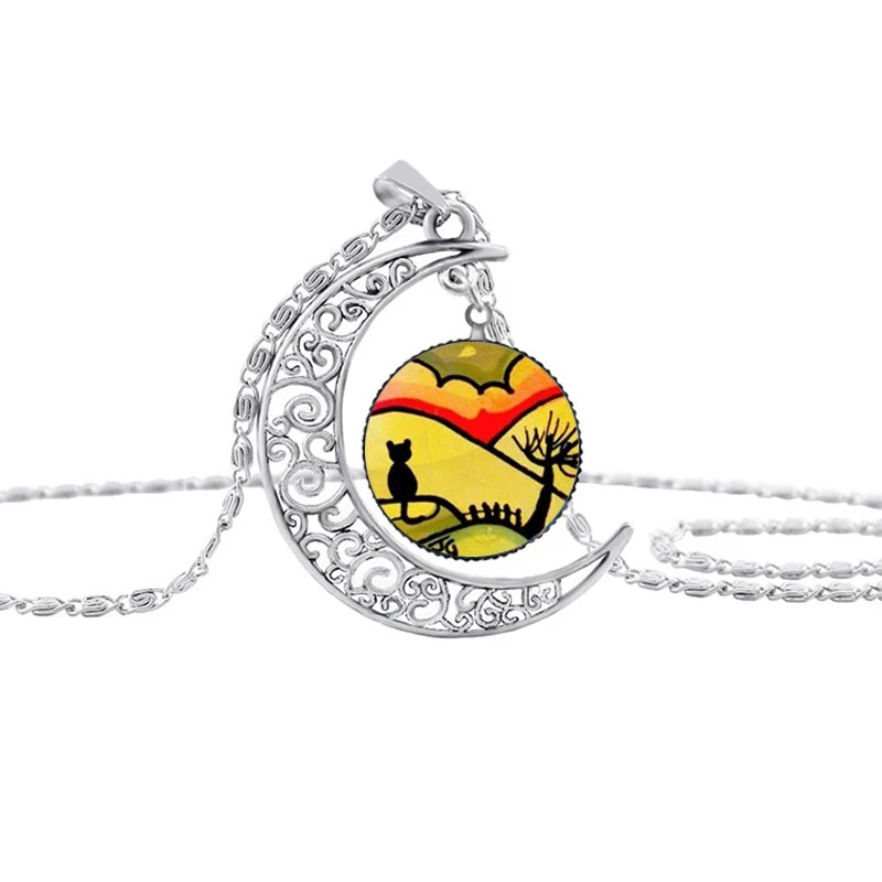 Женское Ожерелье с черными кошками ожерелье кабошоном подвеска котами животными