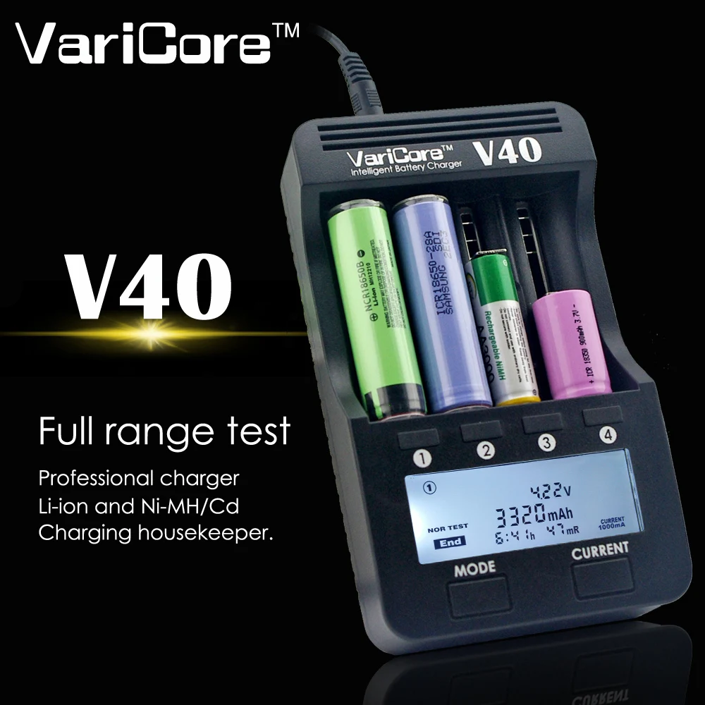

New VariCore V40 3.7 B 18650 26650 18350 16340 18500 25500 10440 17500. NiMH 1.2 The AA AAA 5V output LCD battery charger