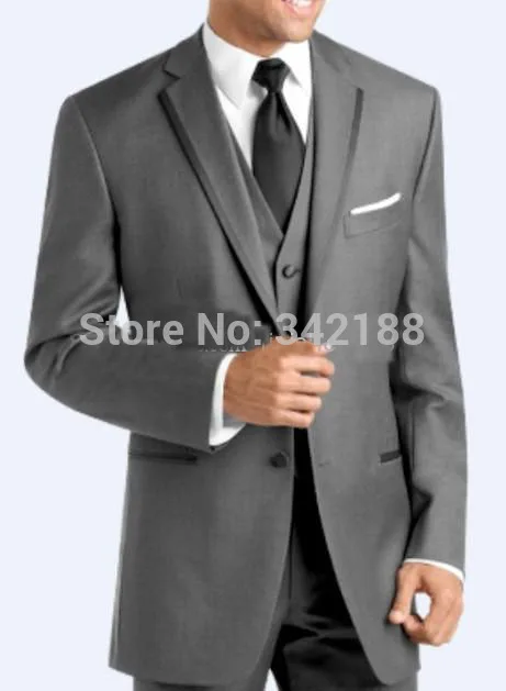 

FREE shipping/Two Buttons Dark Grey Groom Tuxedos Notch Lapel Best Man Groomsmen Men Wedding Suits/western wedding suitswedding