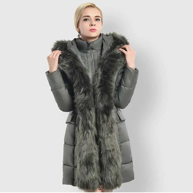 Russia Winter Big Hair Green Women Down Jacket Winter Plus size 2018 New Parka Fashion Thicken Warm Cotton Coat Jacket WZ764