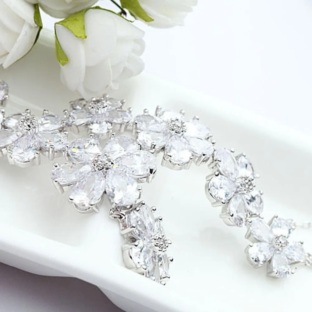 LUOTEEMI New Arrival Big Sale Flower Pendent Wedding Jewelry Sets Cubic Zircon Necklace Earrings For Women | Украшения и