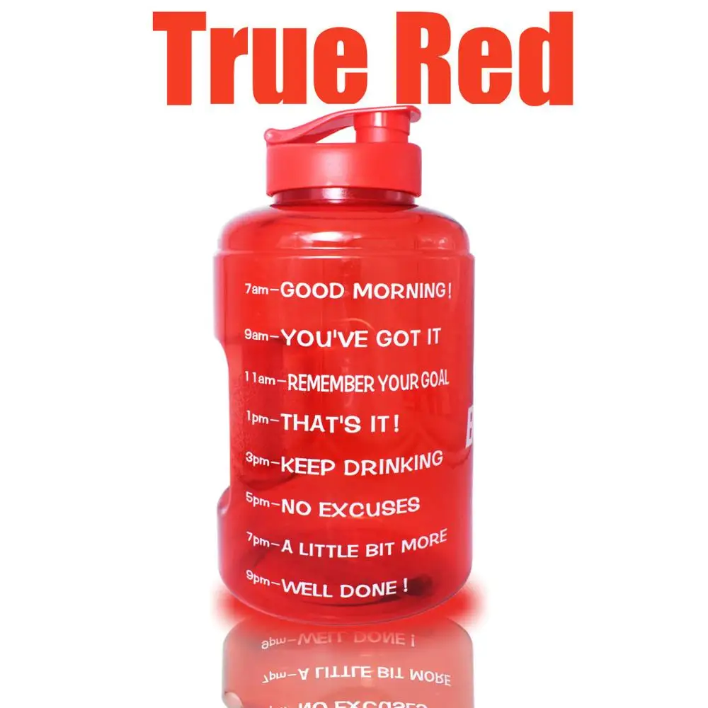 Red Bottle QuiFit пластик большой ёмкость 128 унц. 64 32 1 галлон бутылка для воды с красочным ремешком BPA бесплатно фитнес питьевой открытый - Цвет: Red Bottle