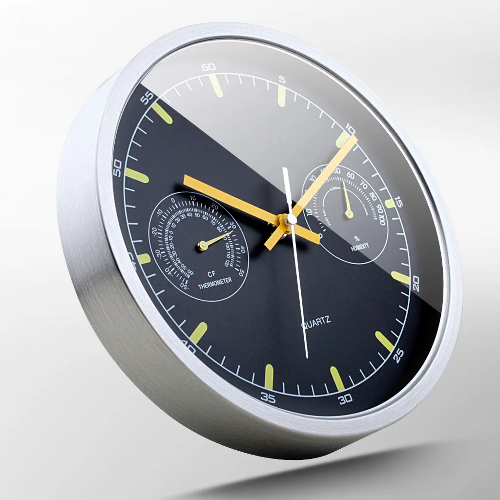 

Belt hygrometer wall clock stainless steel metal mute clock brief