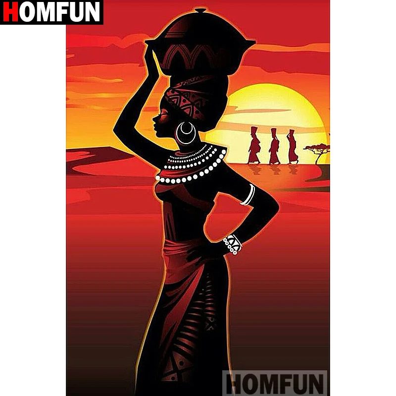 Алмазная живопись HOMFUN Африканская женщина полноразмерная/круглая вышивка