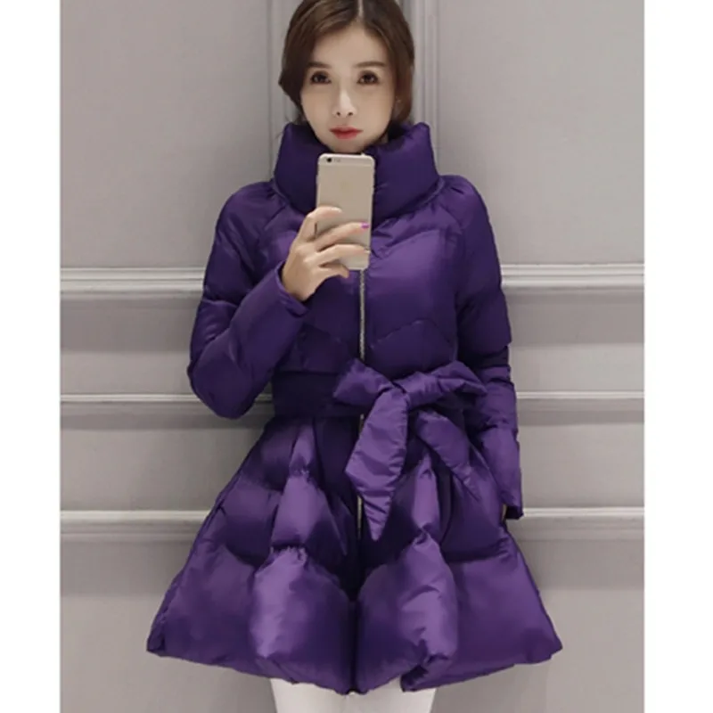 UHYTGF New Arrival Down Jacket Warm Coat Jacket Parkas For Women Winter Women Down Parka Bow Waist Fluffy Skirt Style Coat 979