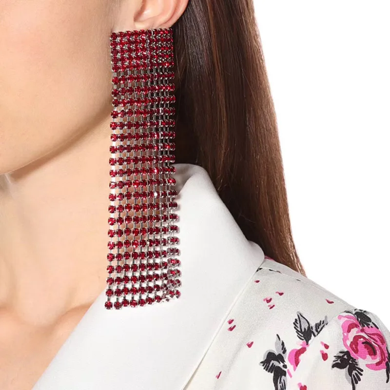 Женские серьги подвески Junlead длинные с кисточками и кристаллами красного золота 4