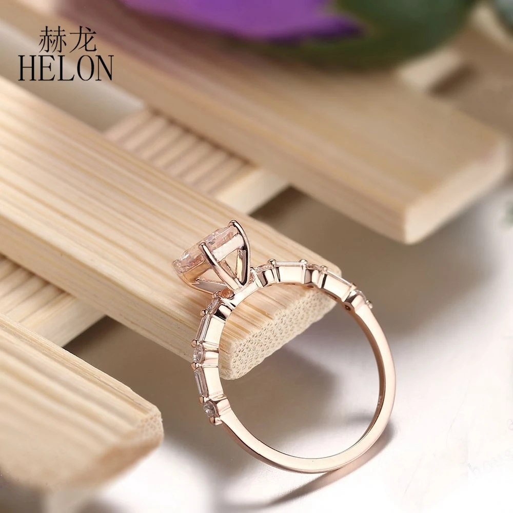 HELON Ladies 0.71ct 7x5 мм Подушка натуральная морганит и натуральные бриллианты ювелирные изделия уникальное обручальное кольцо Настоящее розовое золото 14 к