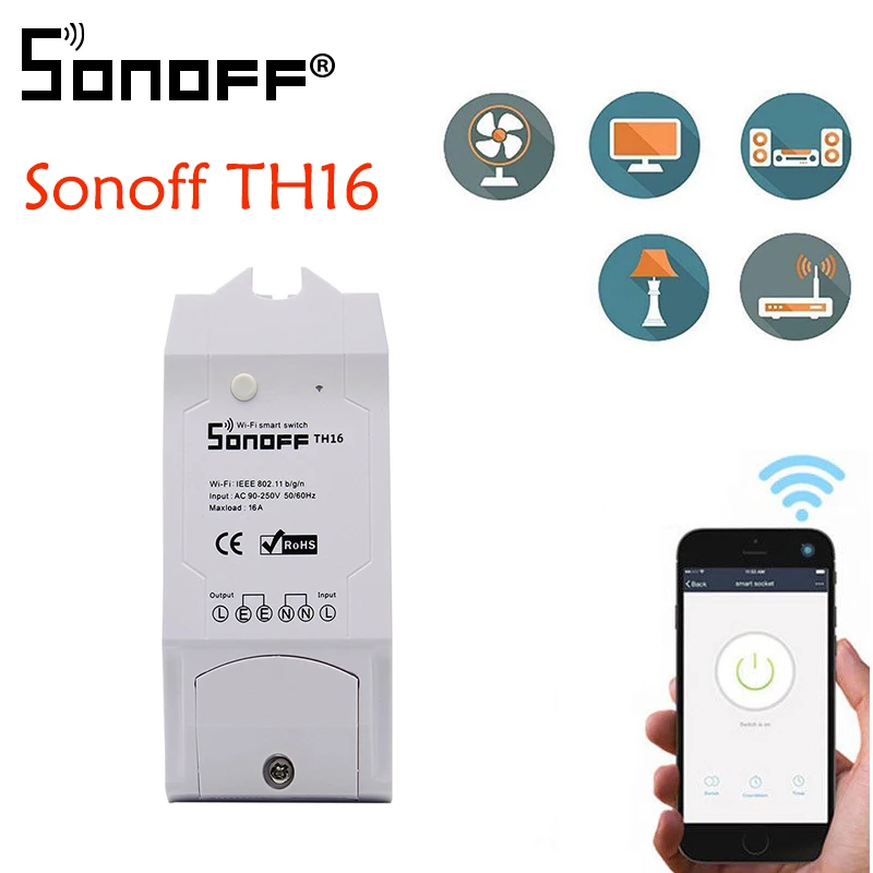 Умный Wifi переключатель Sonoff TH16 контроль температуры и влажности умный домашняя