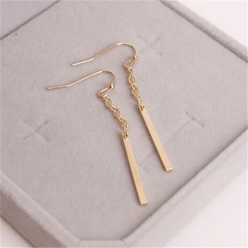 

Ahmed Korean Fashion Simple Gold Straight Bar Pendant Long Earrings For Women Charm New Brinco Bijouterie Jewelry Gifts