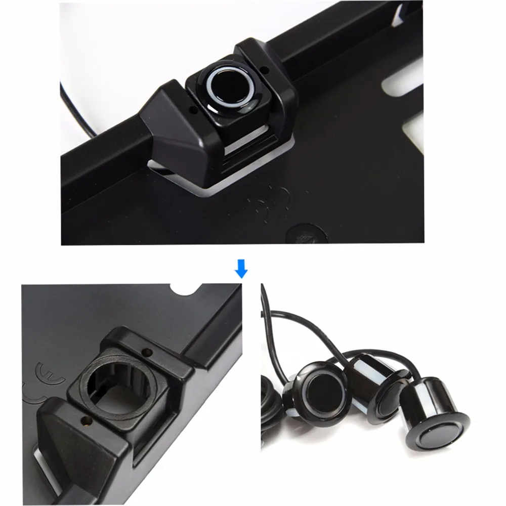 Система парковочного датчика автомобиля Buyee с радарным детектором для заднего номерного фрейма EU с 3 датчиками и сигналом на дисплее.