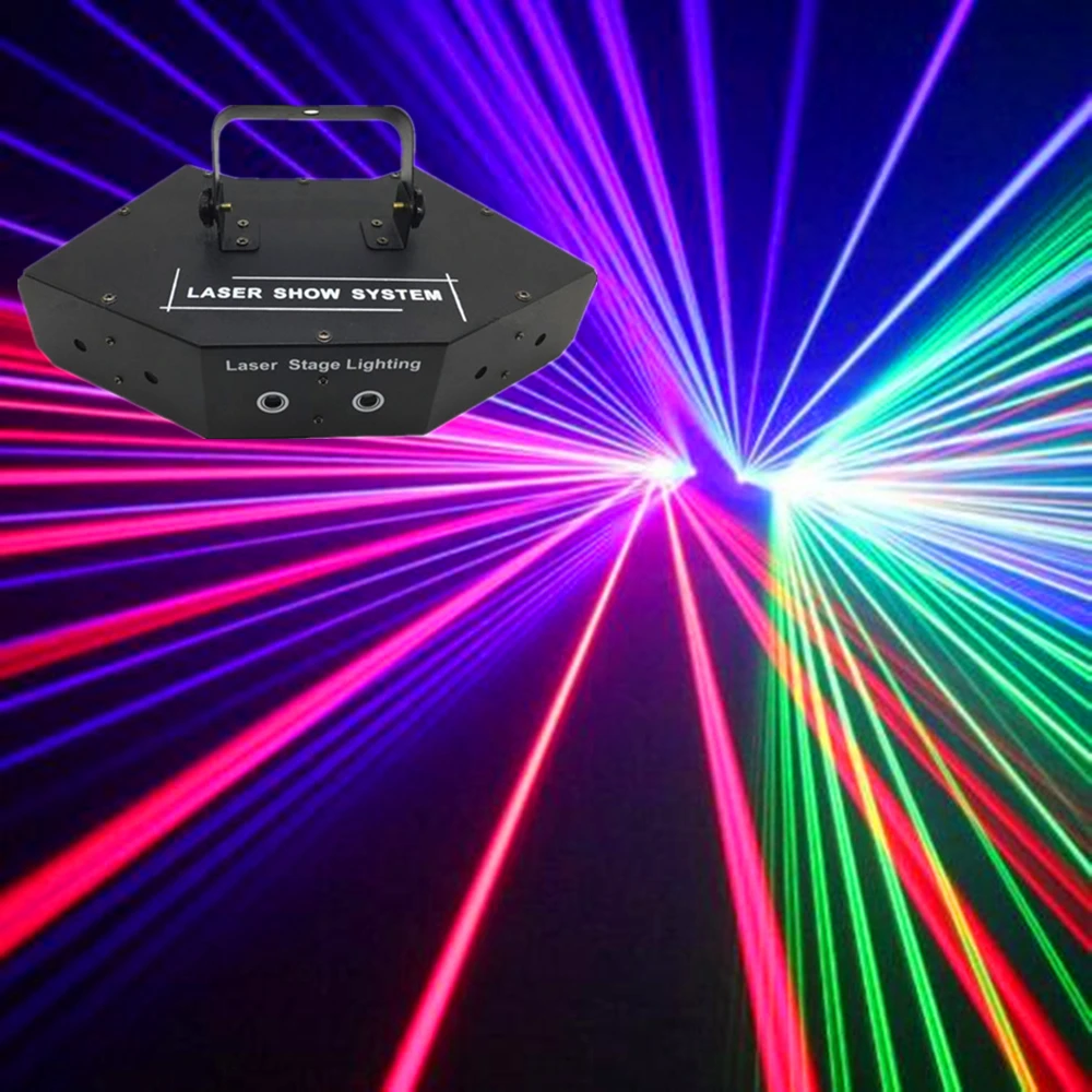 

Полноцветные лазерные огни для дискотеки с 6 линзами RGB/DMX512, эффект линейного луча, сценическое освещение/система лазерного шоу/лазерный сканирующий проектор
