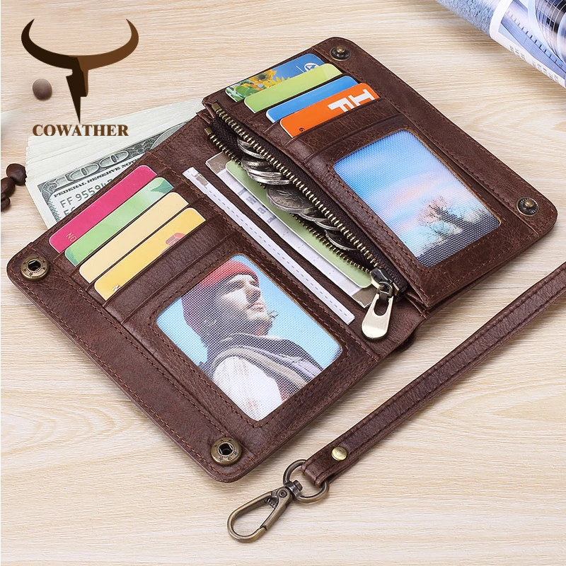 COWATHER 2019 New arrival first layer cowhide men wallet high quality brand design short purse for carteira free shippipping | Багаж и