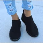 Кроссовки женские вязаные, Вулканизированная подошва, сетчатые носки, без шнуровки, повседневная обувь, черные