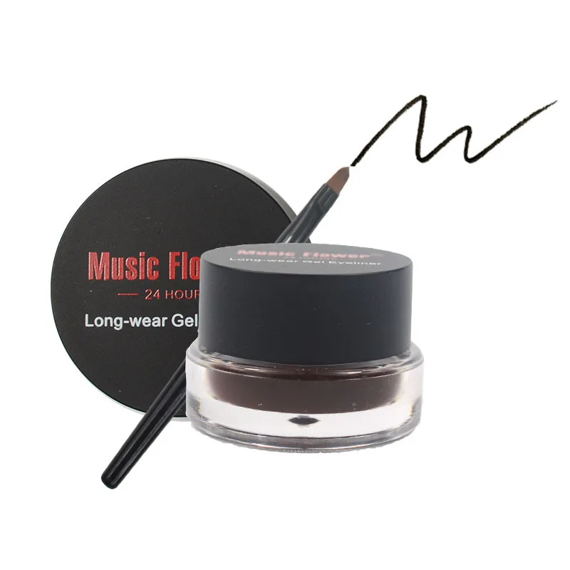 Водостойкая черная гель подводка для макияжа глаз гелевая с кистью стойкость до