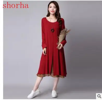 Свободное льняное платье из двух частей платья для беременных Одежда