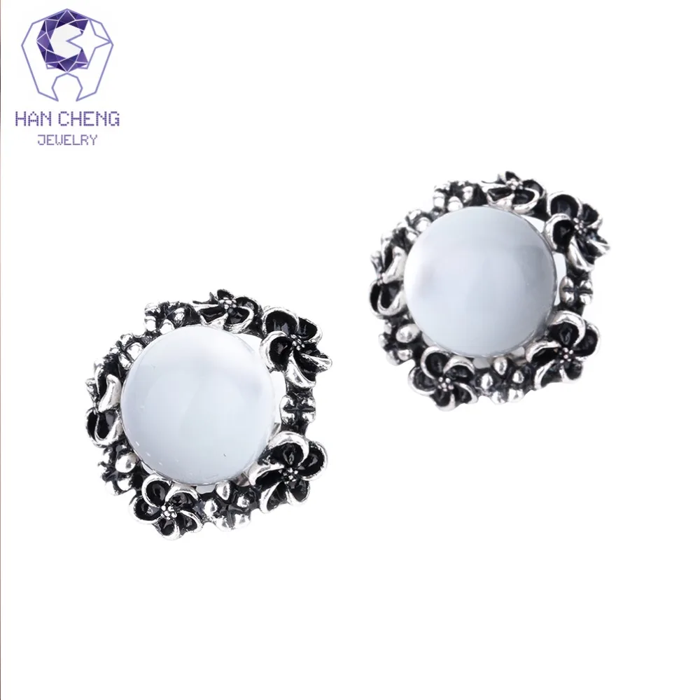 Женские винтажные серьги клипсы HanCheng модный круглый металлический цветок с