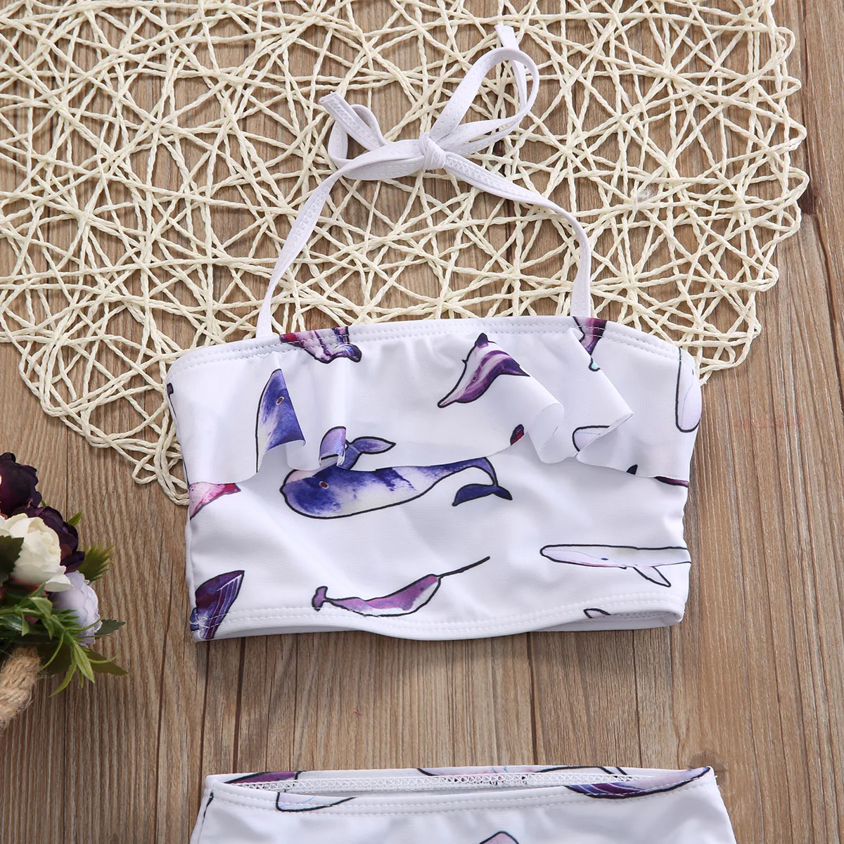 Новинка 2017 купальники из двух частей для маленьких девочек с принтом рыбок