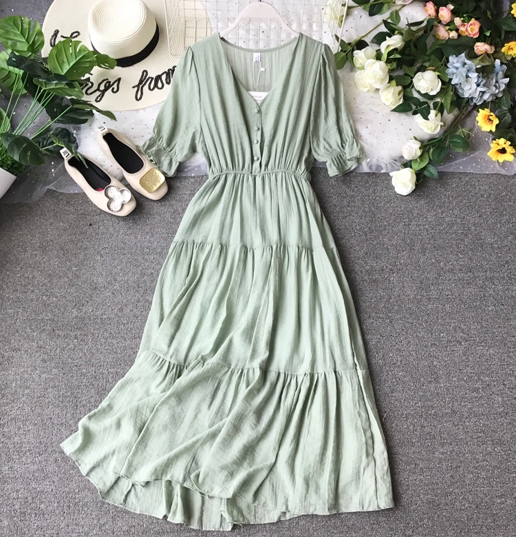 2019 новые модные женские платья тонкое платье с высокой талией и длинным v