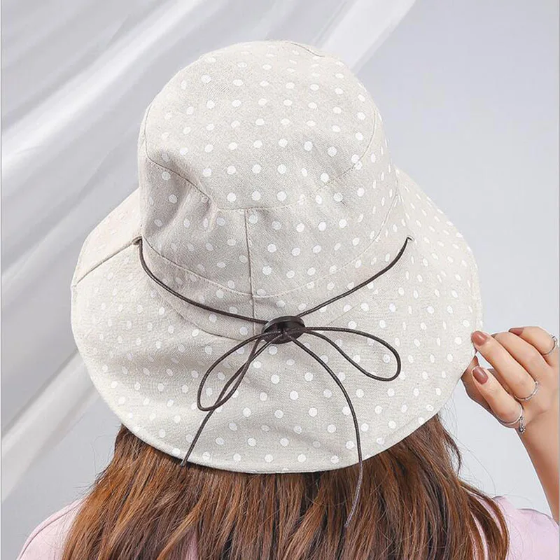 

BINGYUANHAOXUAN 2018 New Dot Sun Hat Summer Cotton Collapsible Sunhat Wide Brim Hat For Lady Brand Classic Sun Hat Boater Cap