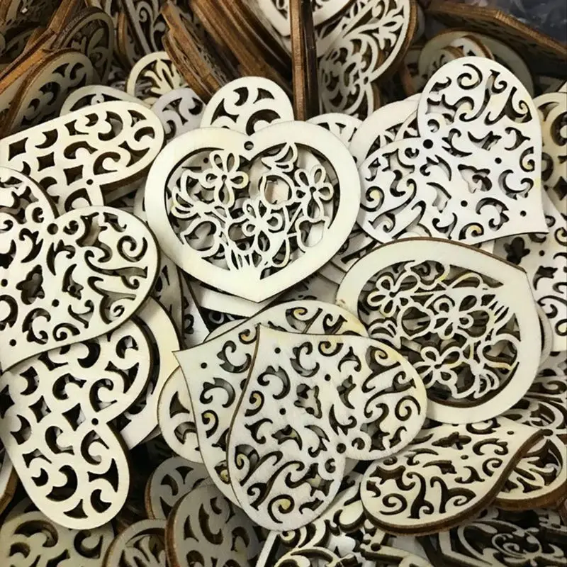 

10pcs New Laser Cut Wood Heart-shaped Embellishment Wooden Shape Craft Wedding Decor