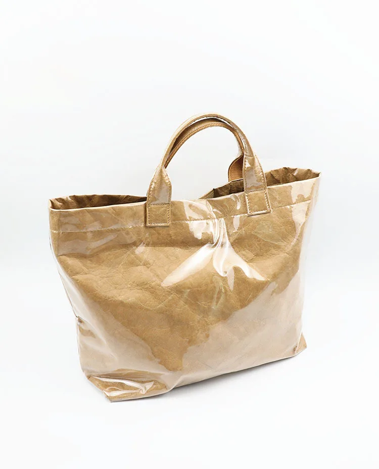 Прозрачная Сумка тоут из ПВХ и крафт бумаги Женская Большая водонепроницаемая