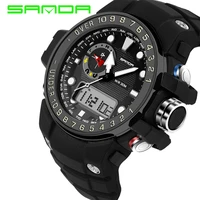sanda korean fashion style watches led digital dual display man outdoor sports watch multifunction 3bar waterproof wristwatches