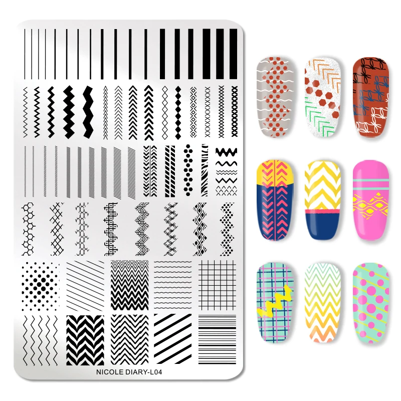 Трафареты NICOLE DIARY для стемпинга ногтей прямоугольные пластины из нержавеющей