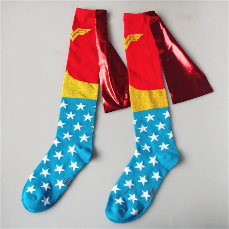 

Takerlama Woman Cape Knee-High Socks Stockings Red Blue - Knit on Cape Cosplay Bright Cloak Cotton Calf Socks