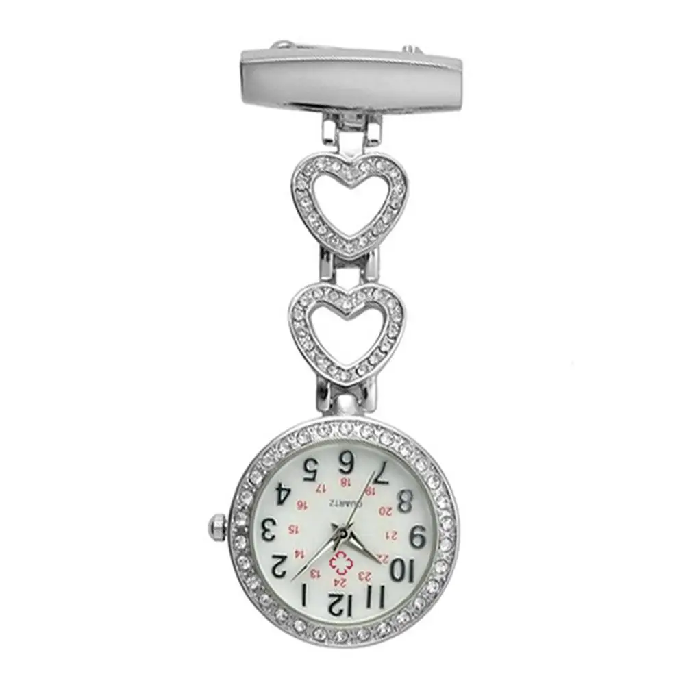 silver heart Модные женские карманные часы с клипсой на сердце/пятиконечная звезда кулон Висячие кварцевые часы для медицинского доктора медсестры часы LL@ 17 - Цвет: silver heart