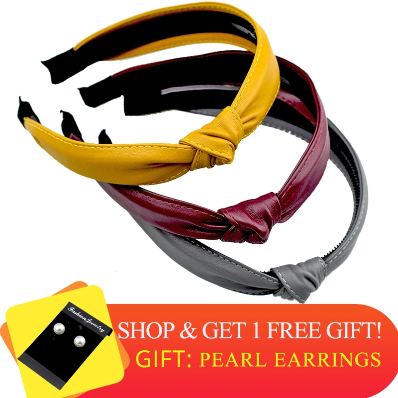 Пояснительная записка: PU Leather Autumn Winter Hairband Knot Headbands for Women Hair Accessories Girls Hoop Female New Fashion Headwear Gifts onПУ Кожа Осень Зима Ободок с узлом для волос для женщин Аксессуары для волос Девочки Обруч Женские Новая мода 