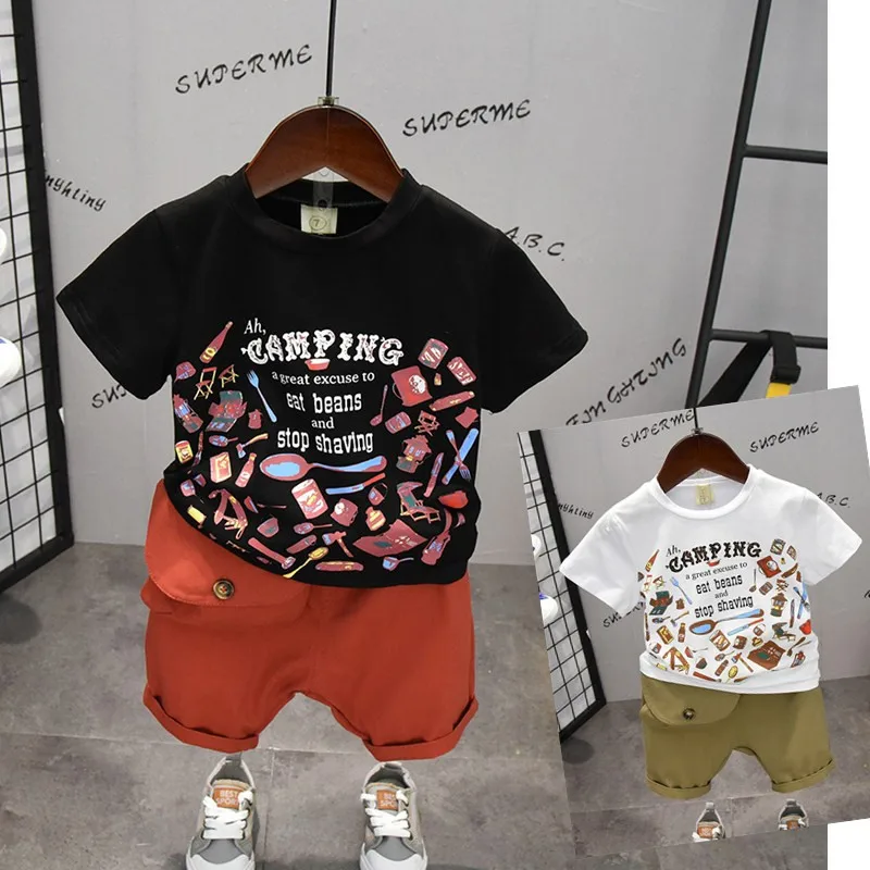 

Summer 2019 New Boys Clothes Boy Clothing Suit Personality Printing T-shirt + Bag Pants Toddler Boys Clothes Kids Clothes Set