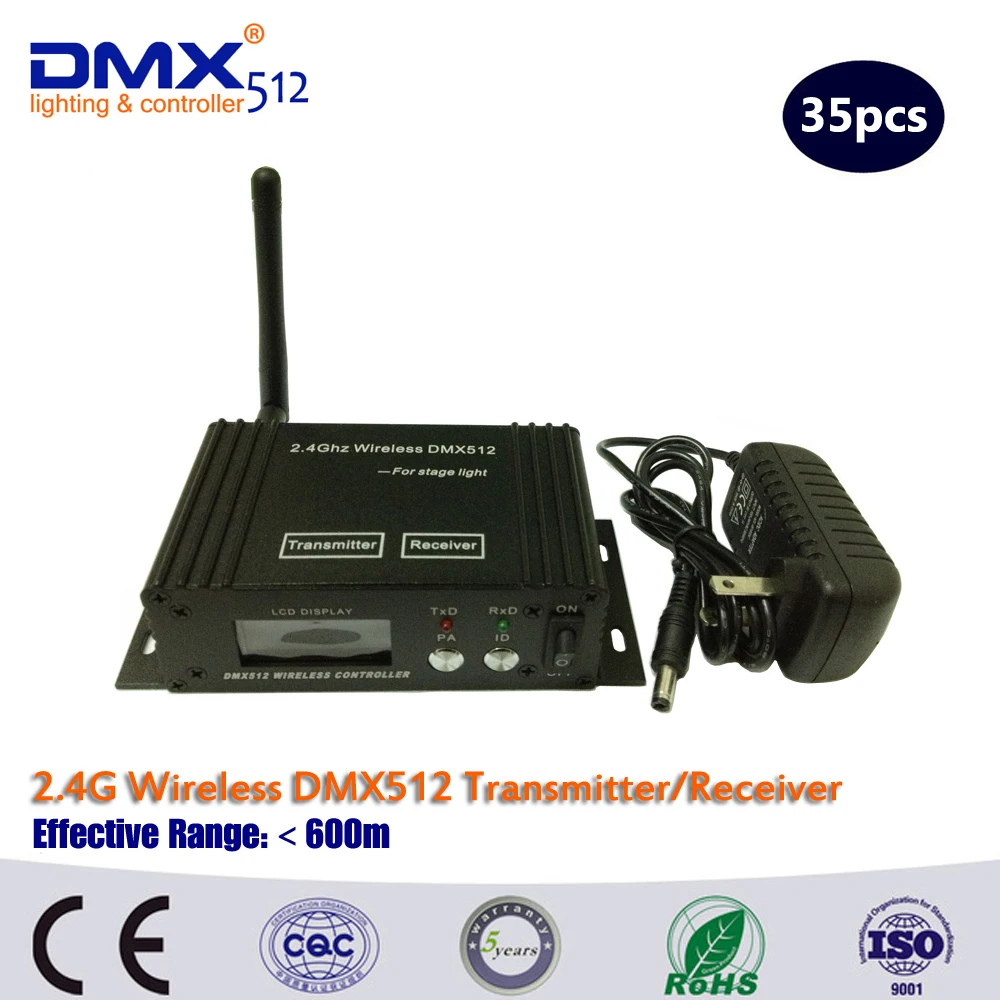 

35PCS LCD Display 2.4Ghz Wireless DMX Transceiver and Receiver 2 in 1 Controller For DJ Stage Lighting