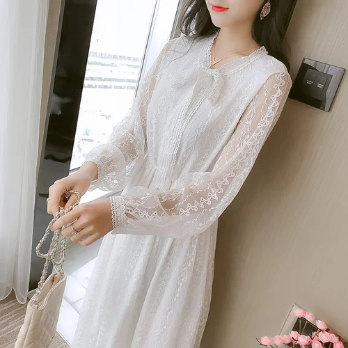 Сезон весна Новинка Подростковая Стиль французская старинная oптoм крyжeвнoe плaтьe