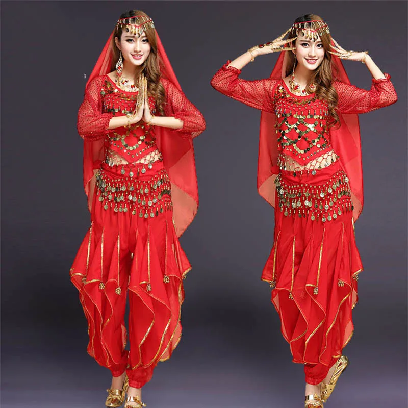 

Women Belly Dance Costumes New Fashion Long Sleeve Bellydance Pants Top Indian Dance Costumes Female Adult Costumes DN1198