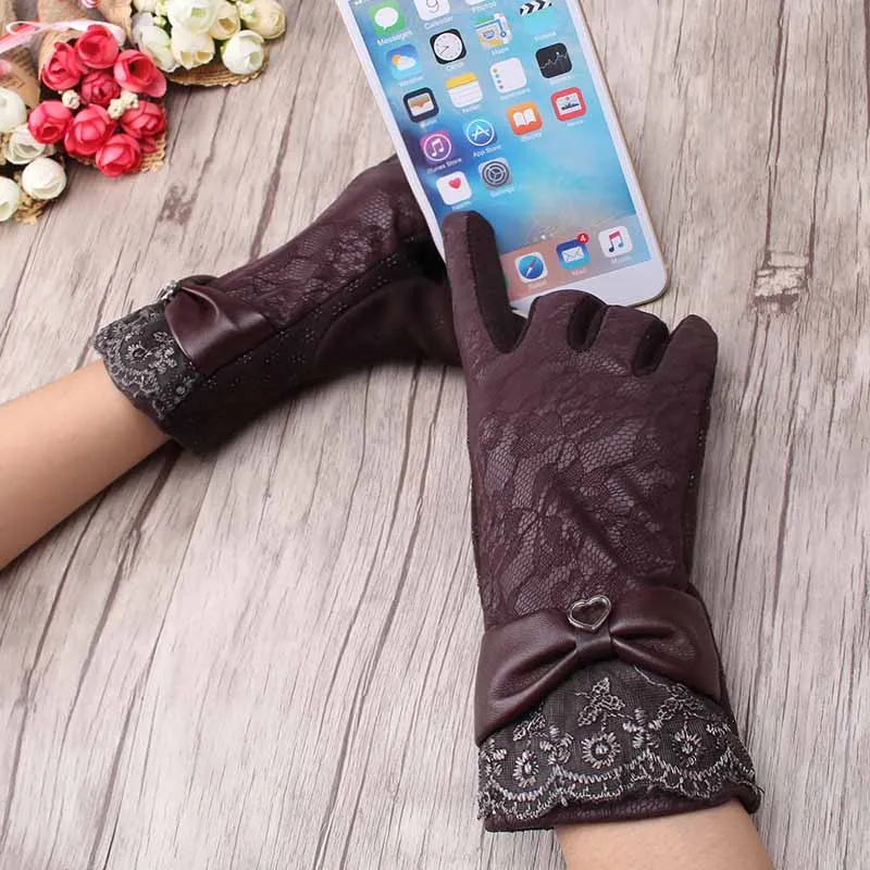 Новинка сезон осень зима женские кружевные перчатки на весь палец модные теплые