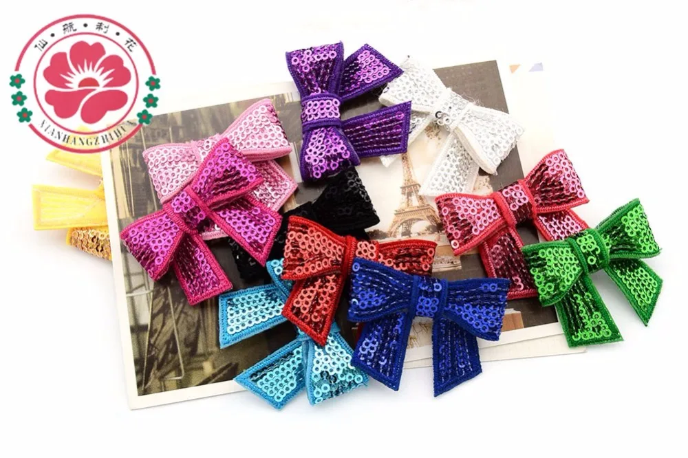 

FreeShipping 12colors Girls Headwear 24pcs Mini Embroideried Sequin Bows For DIY Headbands,Hair Accessories Boutique 562