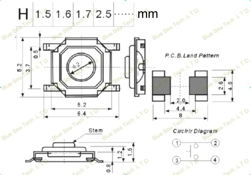 Образец 100 шт 4*4*3 * мм Тактильный кнопочный переключатель/микропереключатель 4x4x3