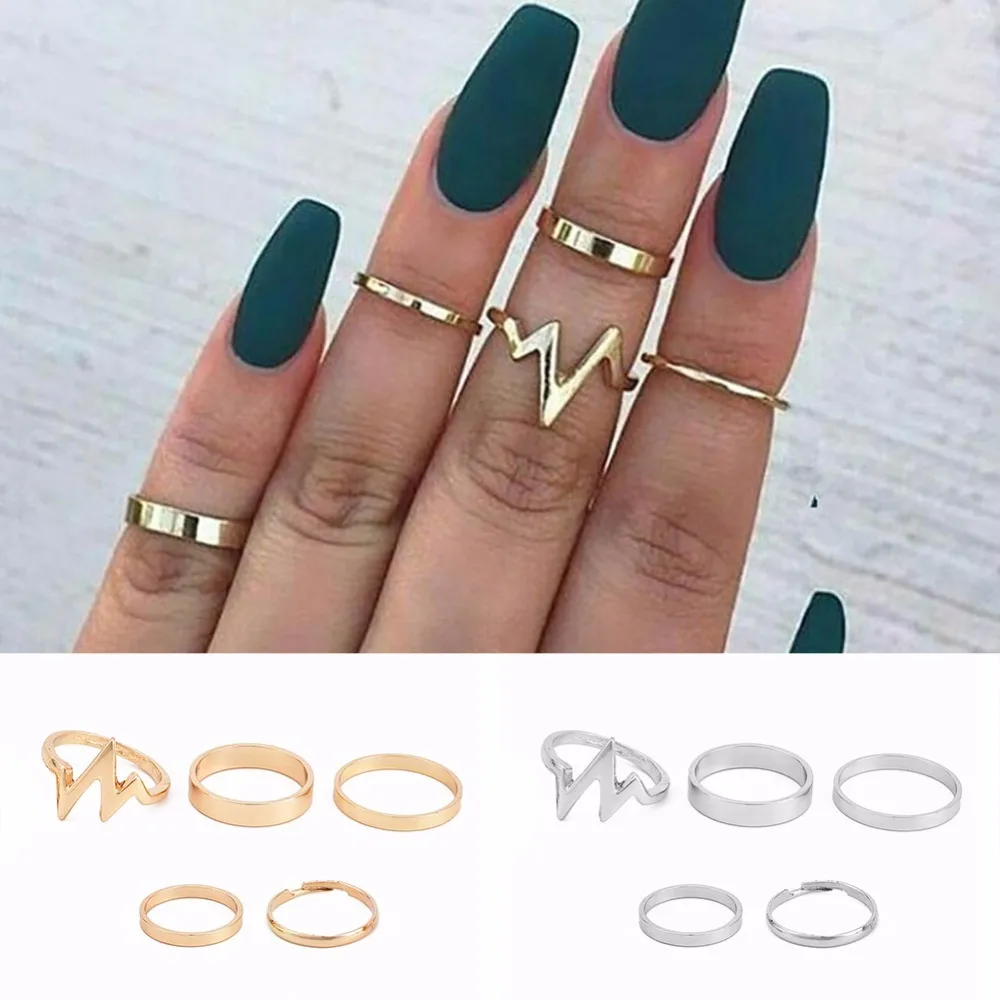 Fashion Ornaments Princess Ring 5 Piece Jewelry The Waves Lightning Finger Set Gift For Women Girl #264846 | Украшения и