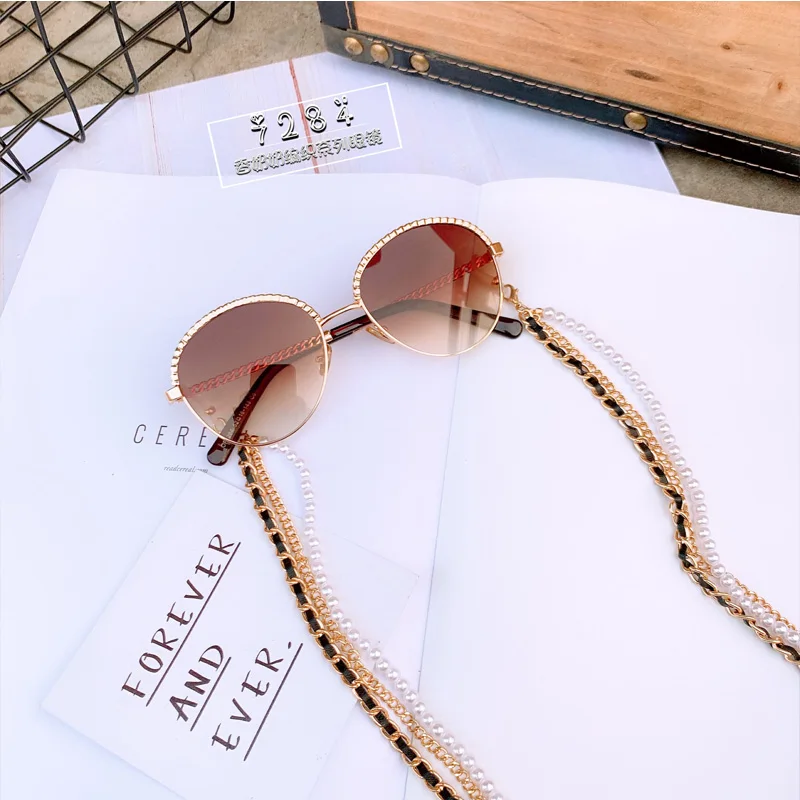 Женские круглые солнцезащитные очки с цепочкой дизайнерские брендовые