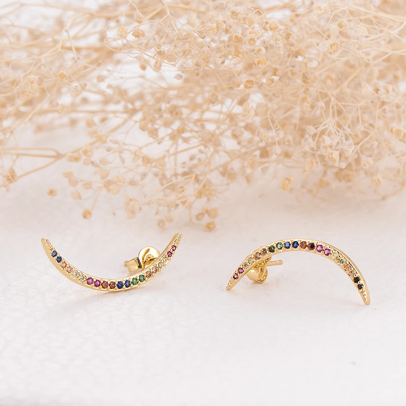 Pipitree Simple Moon Shape AAA Cubic Zirconia Stud Earrings Minimalist for Women Girls Punk Hip Hop Jewelry Brincos | Украшения и