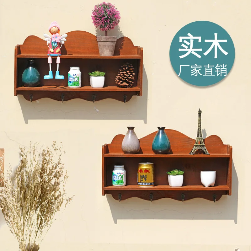 2017 Ретро деревянная полка для хранения вещей настенные подвесные крючки