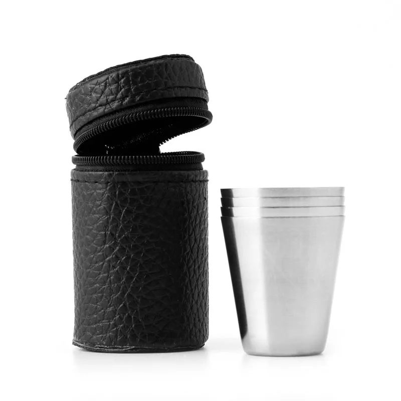 4Pcs Outdoor Stainless Camping Steel Mini Mug Cup Drinking Coffee Beer With Case | Дом и сад